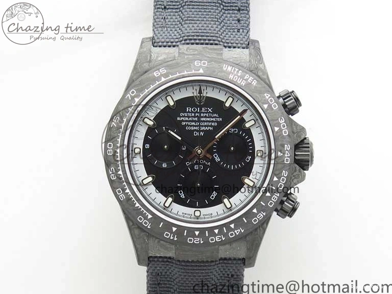 0601 Daytona DIW Carbon OMF Best Edition Black White Dial on Black Nylon Strap A OnTrend 2843
